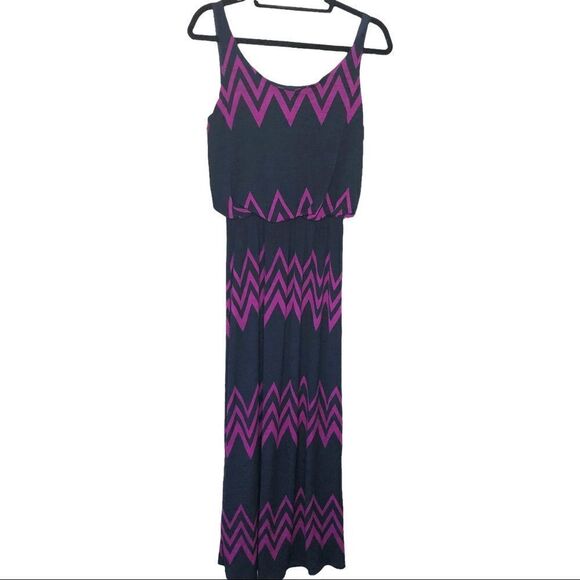 Pixley Stitch Fix Navy/Purple Jakobe Chevron Maxi Dress Size Small - Picture 2 of 8